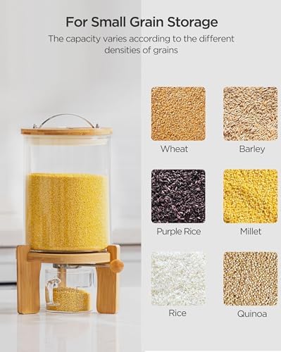 HBlife 5-7 Lbs Glass Rice Dispenser with Wooden Stand Flour and Cereal Container with Glass Measuring Cup Pantry Food Organization Storage Bin with Airtight Bamboo Lid, 3L - Image 5