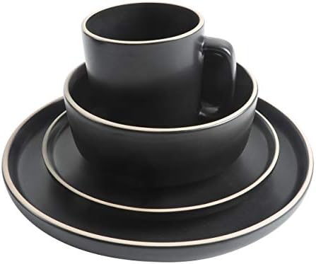 Gibson Home Zuma 16 Piece Round Kitchen Dinnerware Set, Dishes, Plates, Bowls, Mugs, Service for 4, Matte Stoneware, Black - Image 3