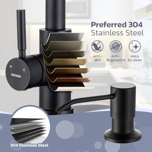 WEWE Kitchen Faucet with Soap Dispenser Set, Pull-Down, Matte Black - Image 4