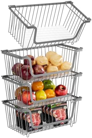 4 Pcs Stackable Wire Baskets,Pantry bin,14.57"L x 7.09"W x 5.12"H by GAOKASE