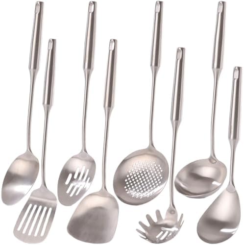18/10 Stainless Steel Kitchen Utensils Set - 8 PCS All Metal Cooking Spoons by Standcn