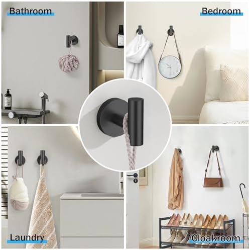 5 Pieces Matte Black Bathroom Hardware Accessories Set SUS304 Stainless Steel Black Towel Bar Holder Set, 23.6Inch Towel Racks for Bathroom, Robe Towel Hooks, Toilet Paper Holder Wall Mounted - Image 5