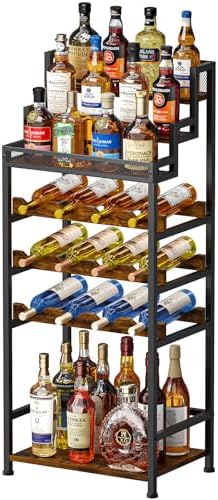 Tiered Wine Rack and Liquor Cabinet, Large Capacity Freestanding Floor Wine Storage Shelf for Red Wine, Champagne & Whiskey, Stepped Bottle Display Stand for Home Bar, Living Room, Corner, Dining Room by Unknown