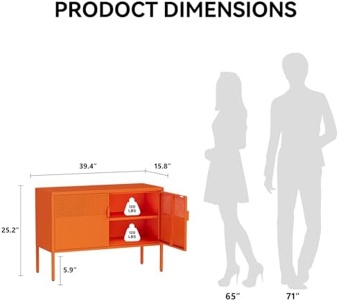 COFaR TV Stand for TVs up to 75 Inch, 40''L Media Console with Ventilation Doors, Metal Entertainment Center with Adjustable Shelves & 120Lbs Storage for Living Room & Bedroom, Orange - Image 2