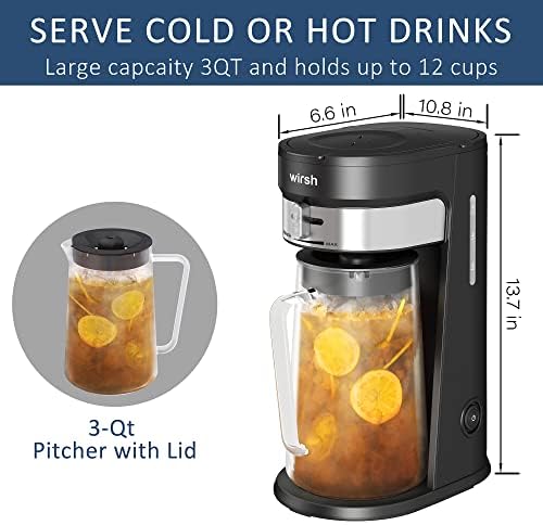 wirsh Iced Tea Maker with 3QT Pitcher, Iced Coffee Maker with Strength Control and Reusable Filter, Perfect For Iced Coffee, Latte, Tea, Lemonade, Flavored Water, Black - Image 5