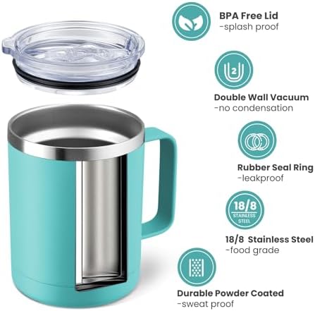 MEWAY 12oz Coffee Mug With Handle 4 Pack Bulk,Stainless Steel Insulated Travel Tumblers With Sliding Lid,Double Wall Vacuum Camping Cup for Hot & Cold Drinks Tea (Light Green,Set of 4) - Image 2