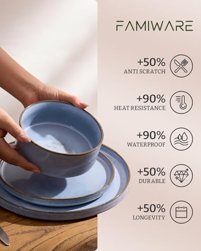 Famiware Annecy 12-Piece Stoneware Dinnerware Set, Reactive Blue - Image 7