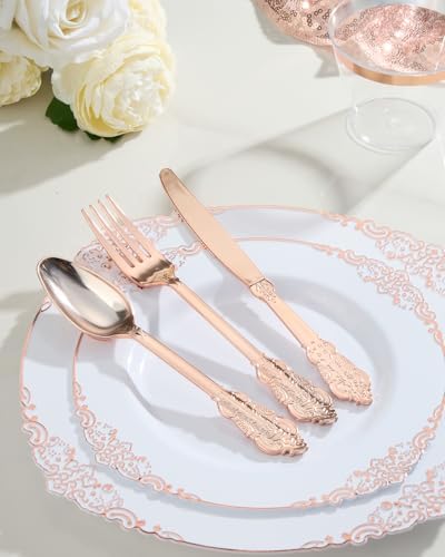 Goodluck 350 Piece Rose Gold Plastic Dinnerware Set for 50 Guests - Image 6