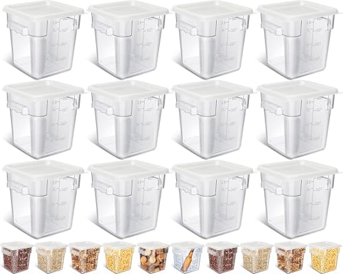 Yungyan 12 Pcs 4 Qt Commercial Food Storage Containers with Lids Restaurant Square Airtight Food Storage Containers Clear Cereal Container for Kitchen Freezer Dishwasher Pantry (White Lid) by Yungyan