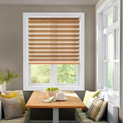BlindsAvenue No Drill Cordless Pleated Fabric Shades, Fawn, 43.5" W x 64" H by BlindsAvenue
