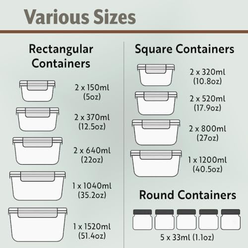 40pc Set Glass Food Storage Containers & Bowls with Airtight Lids - Leakproof BPA-Free Meal Prep Airtight Stackable Lunch Boxes, Kitchen Pantry & Storage Organizers - Microwave Freezer Dishwasher Safe - Image 3