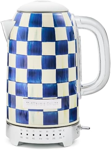 MACKENZIE-CHILDS Electric Kettle, 8 Cups, Blue-and-White Royal Check by Unknown