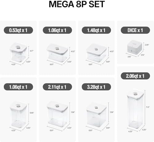 VAKUEN Premium Airtight Food Storage Containers Mega 8P/Set. Total 46.11cup, 7pcs Container and Vacuum Sealer. Smart One-Click Seal Lid, Patented Double Silicone Lining, 100% Leak Proof, BPA-FREE - Image 2