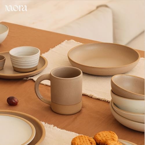 MORA Medium Dishes Set of 4, 30oz Ceramic Pottery Pasta Plate/Wide Bowls - Microwave, Oven and Dishwasher Safe - Mushroom - Image 5