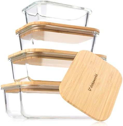 Set of 4 Stackable Space-Saving Nesting Glass Containers by Dokaworld