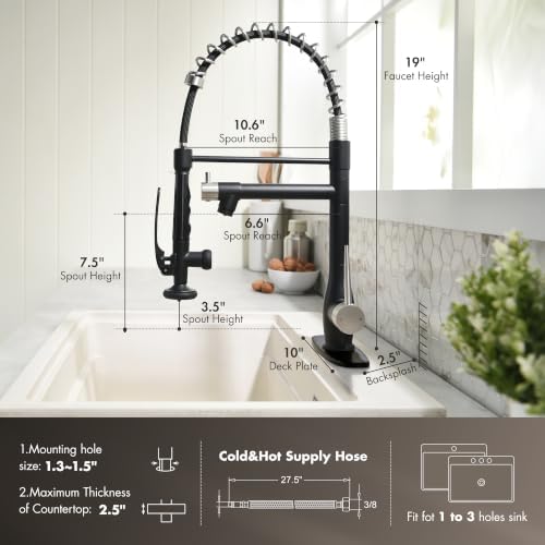 GIMILI Black Nickel Commercial Kitchen Sink Faucet with Pull Down Sprayer - Image 2