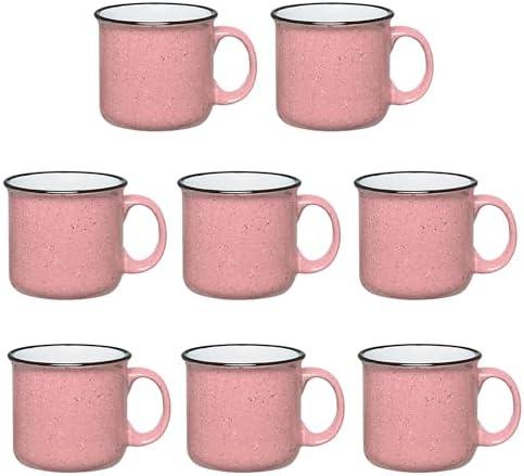 Set of 8 Ceramic Campfire Mugs – 15 Oz, Pink – Coffee & Tea Cups for Home, Work, Travel, Camping – Customizable, Great for DIY, Events, Companies by GiftsbyDesign