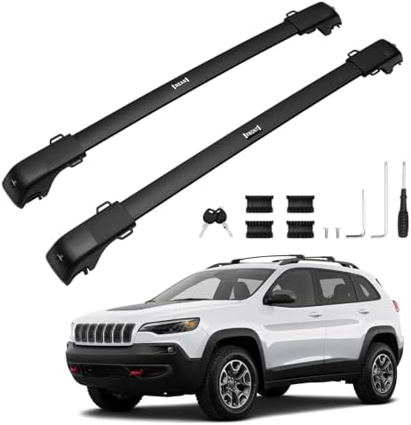 300LBS Roof Rack Cross Bars for 2014-2023 Jeep Cherokee (NOT for Grand Cherokee) Accessories with Raise Side Rails, Lockable Aluminum Roof Rails Luggage Racks for Cherokee by Powerty