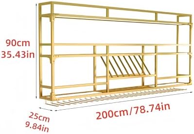 79Inch Metal Wall-Mounted Wine Rack with LED Light - 3 Tier Wine Storage Display Rack with Glass Holder - Space-Saving Bottle Display Shelf for Home Bars, Dining Rooms, Gold - Image 2