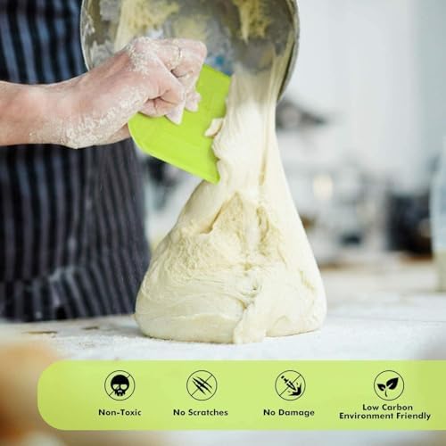 SURDOCA Dough Scraper Bench Scraper - 3P 7.1x4.9" Plastic Flexible Bowl Scraper, Sharp Edge & Angles Cake Scraper. Non-Slip Bakeware Decorating Tools Sculpting & Modeling Tools - White+Green+White - Image 4