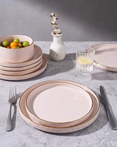 famiware Star 10/8 inches Dinner Plates Set for 6, Light Pink - Image 7