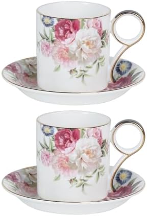 KAMMAK Tea Cups and Saucers Set of 2, Porcelain Coffee Cups, JBE014 by KAMMAK
