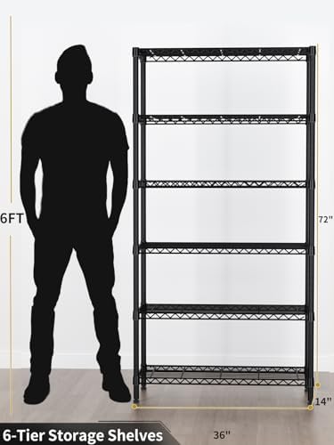 Golpart 6Tier Adjustable Storage Shelves Metal Wire Shelving Standing Shelf - Image 3