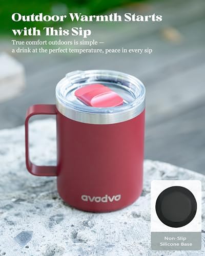 12oz Insulated Coffee Mug with 2 Lids & Handle, Stainless Steel Cup - Image 6