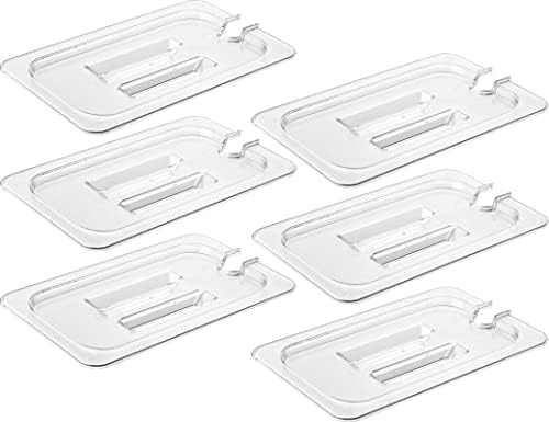 CURTA 6 Pack NSF Notched Food Pan Cover, 1/4 Size Clear Polycarbonate Lid with Handle for Commercial Food Pan, Dishwasher & Freezer Safe Plastic Clear by CURTA