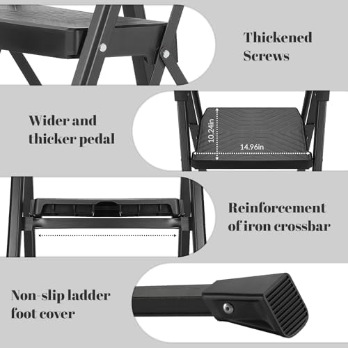 XinSunho 5 Step Ladder, Heavy Duty Steel with Foldable Handrail & Tool Tray - Image 6