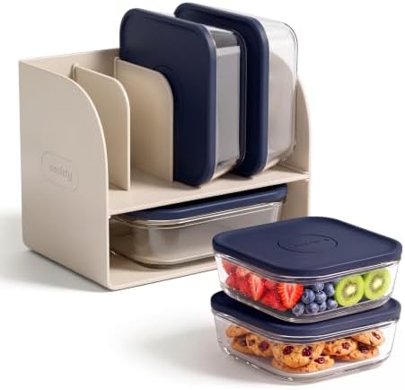 SMIRLY Glass Food Storage Containers with Lids & Organizer, 5-Pack (Blue) by Smirly