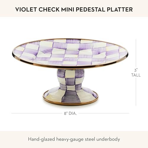 MACKENZIE-CHILDS Pedestal Platter, Mini, Purple-and-White Violet Check - Image 4