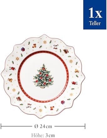Villeroy & Boch Toy's Delight Christmas Collection Salad Plate, Premium Porcelain, 9.5 in Diameter, White/Multicolored, Christmas Tree Center Design - Image 3