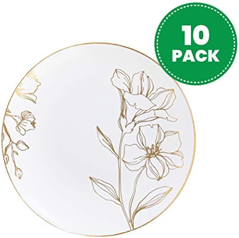 [6'' Plates 10 Count] White Plastic Floral Design Party Plates With Gold Rim Premium heavyweight Elegant Disposable Tableware Dishes - Image 2