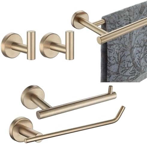 JQK Bathroom Hardware Set, 5-Piece Bath Accessories Set Champagne Bronze Wall Mount Includes 24 in Towel Bar, 9 in HT Bar, TP Holder, Towel Hook x 2, BAS105-CB by Homeimprovement