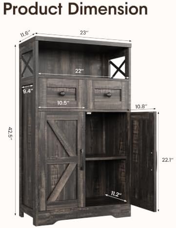 Farmhouse Storage Cabinet Set of 2, Small Kitchen Pantry Coffee Bar Cabinet - Image 3