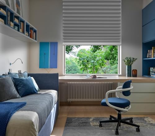 BlindsAvenue No Drill Cordless Pleated Fabric Shades, White, 20" W x 64" H by BlindsAvenue