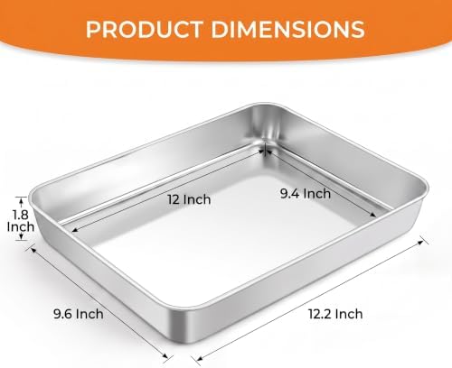 LIANYU Stainless Steel Baking Pan Set, 12 x 9 Inch Lasagna Brownies Pan - Image 2