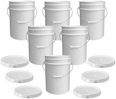 ePackageSupply 5 Gallon Bucket - Food Grade w/Lid BPA-Free, 6 Pack - White by ePackageSupply
