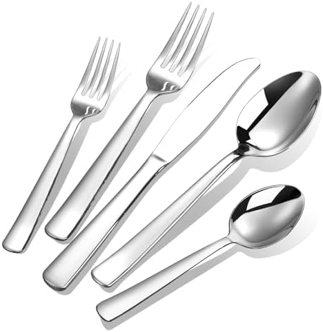 Silverware Set for 12, Prendcyx 60-Piece Heavy Duty Flatware Cutlery Set, 18/0 Food-Grade Stainless Steel Tableware Set, Dishwasher Safe for Home, Restaurant, Wedding, Party, Mirror Polished by Prendcyx