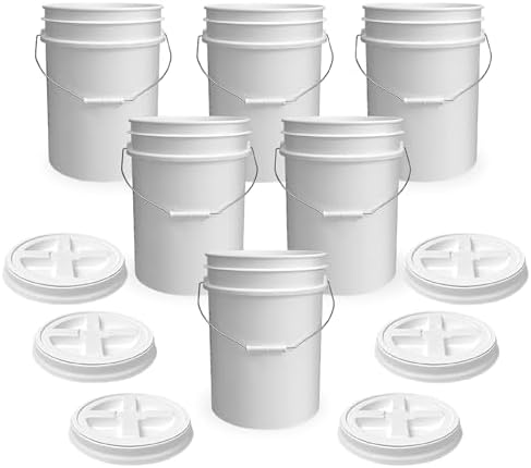 ePackageSupply 5 Gallon Bucket - Food Grade w/Lid BPA-Free, White/White, 6 by ePackageSupply