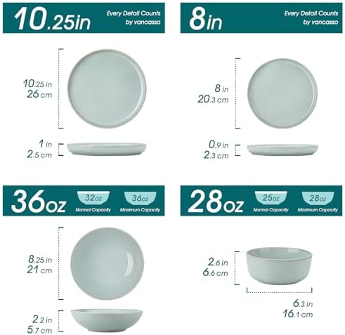 vancasso ANYA 24 Pieces Plates and Bowls Set, Mint Green Dinnerware Sets, Reactive Glaze Dishes Set for 6, Ceramic Dishware Sets Kitchen Dinner Set, Microwave & Dishwasher Safe - Image 2