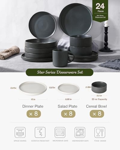 Famiware Star Stoneware Dinnerware Sets for 8, Reactive Glaze Plates, Bowls - Image 3