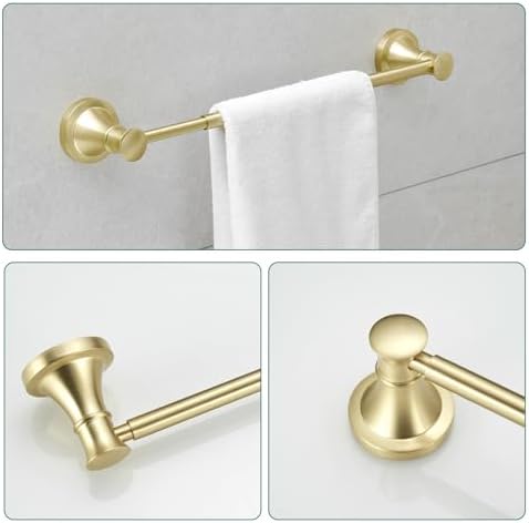 Hoimpro Brushed Gold 4-Piece Bathroom Bath Set, Wall Mount Bathroom Hardware Fixture (Adjustable Towel Bar Rack, Towel Ring Holder, Paper Towel Holder, Double Towel Hook), Bathroom Accessories - Image 3