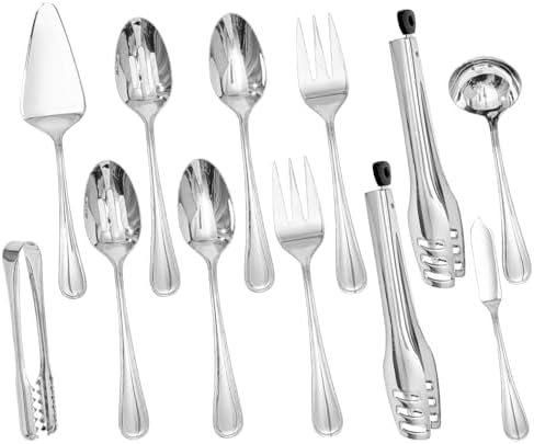 12-Piece Teardrop Serving Utensils Set, 18/10 Stainless Steel Utensils by KINGSTONE