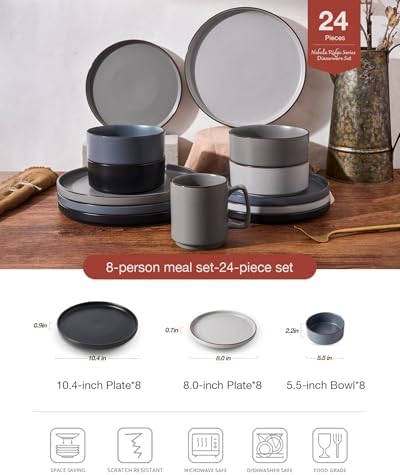 Famiware Nebula Ridge 24-Piece Stoneware Dinnerware Set, Multi-color - Image 2