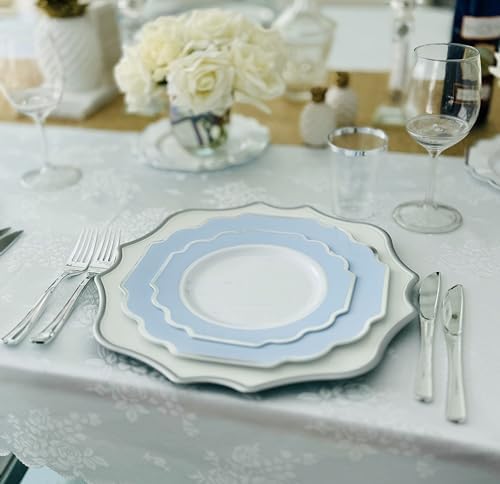OCCASIONS 960-Piece Disposable Dinnerware Set for 120 – Heavy Duty Plates, Silverware, Cups, Napkins – Party Supplies-Imperial Blue & Silver - Image 3