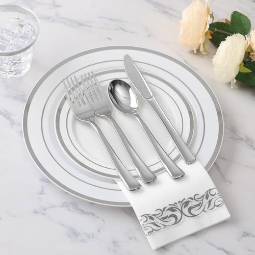 Goodluck 350 Pcs Silver Dinnerware Sets for 50 Guests, Disposable Plate Set - Image 2