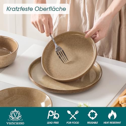 vancasso ANYA 24 Pieces Plates and Bowls Set, Caramel Dinnerware Sets, Reactive Glaze Dishes Set for 6, Ceramic Dishware Sets Kitchen Dinner Set, Microwave & Dishwasher Safe - Image 4