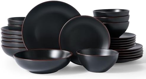 Famiware Venus Stoneware Dinnerware Sets with Pasta Bowls, Dishes Set for 6 by Famiware